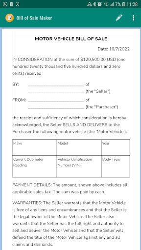 Android application Bill of Sale Maker screenshort