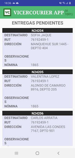 VicerCourier App Screen 2