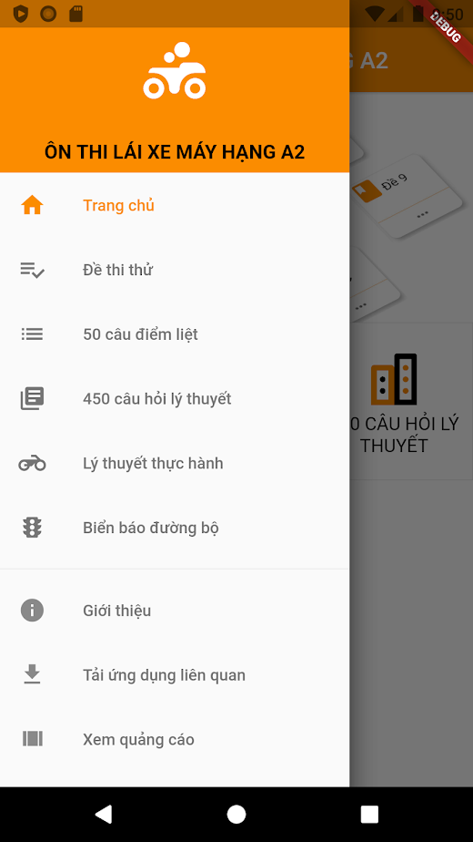 Android application Ôn thi lái xe mô tô hạng A2 screenshot