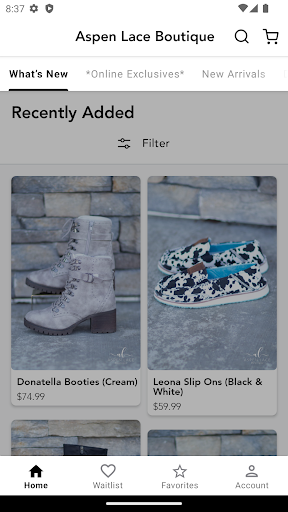 Android application Aspen Lace Boutique screenshort