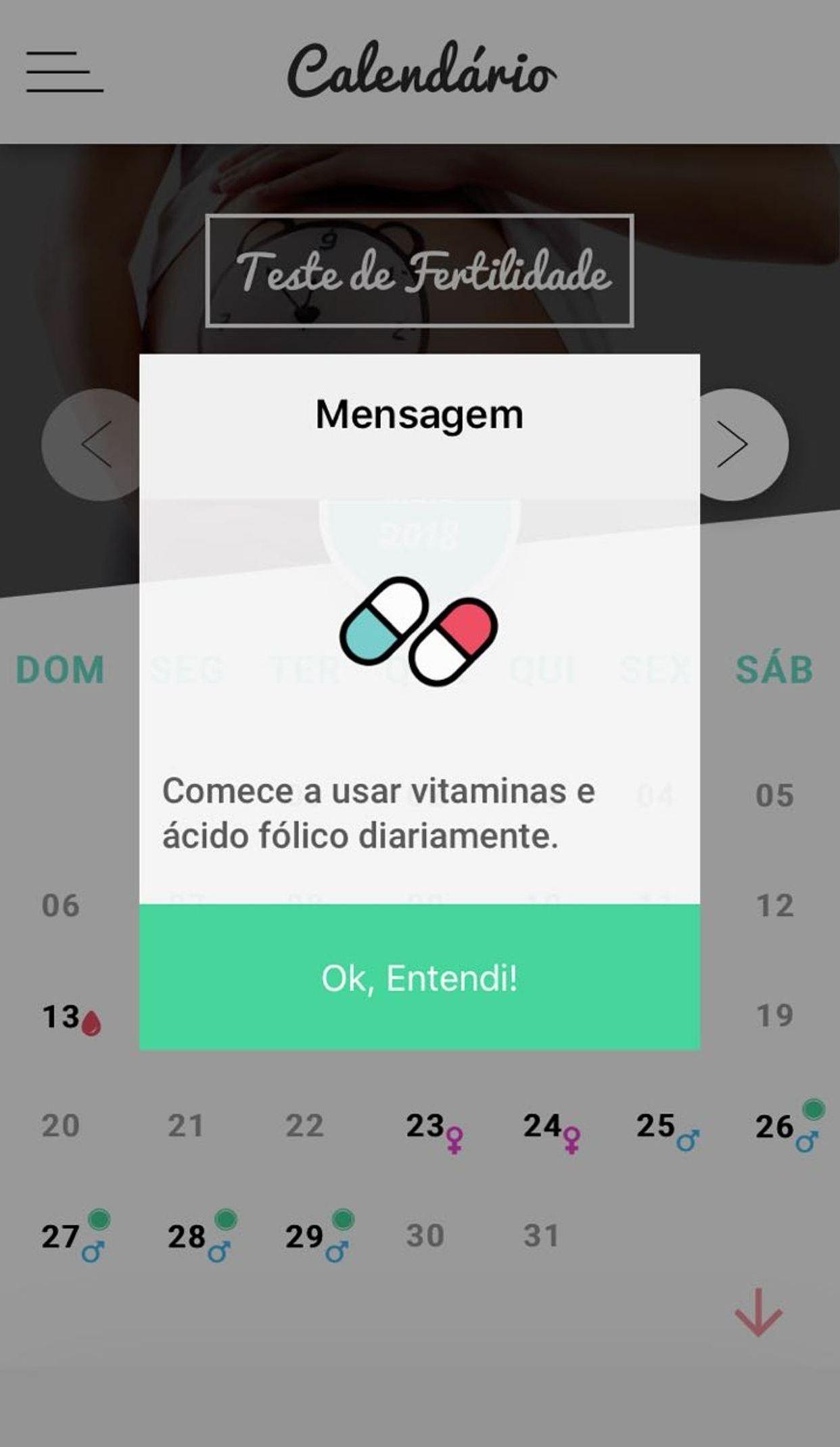 Android application Teste de Fertilidade screenshort