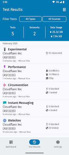 Screenshot of OONI Probe