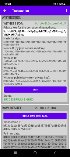 BTC secp256k1 sign offline Screen 3