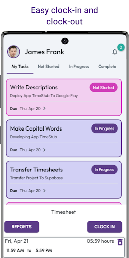 TimeStub: Project Management Screen 2