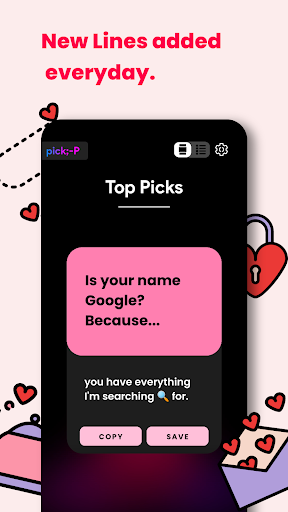 Android application pickP - Pickup lines for Tinde screenshort
