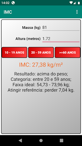 Android application IMC - Índice de Massa Corporal screenshort