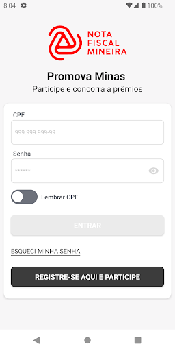Android application Nota Fiscal Mineira screenshort