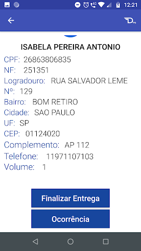 Android application Dlog Entregas screenshort