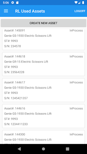 Android application RL Used Assets screenshort