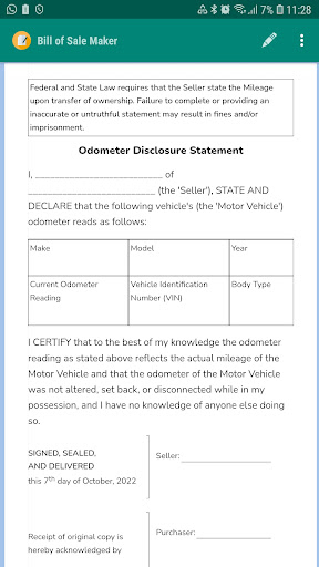 Bill of Sale Maker Screen 2