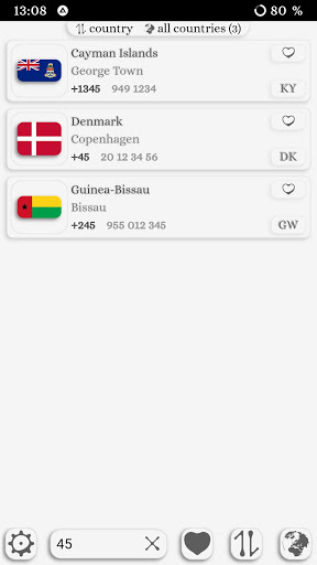 Country dialing code Screen 3