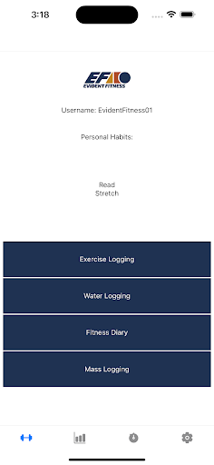 Android application Evident Fitness screenshort