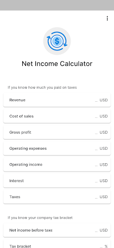 Android application Net Income Calculator screenshort