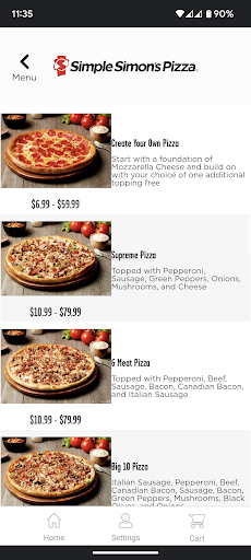 Screenshot of Simple Simon’s Pizza
