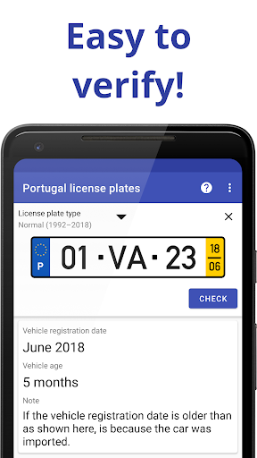 Android application Portugal License Plates screenshort