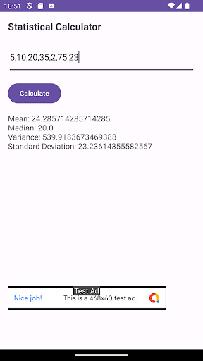 Statistical Calculator Screen 2