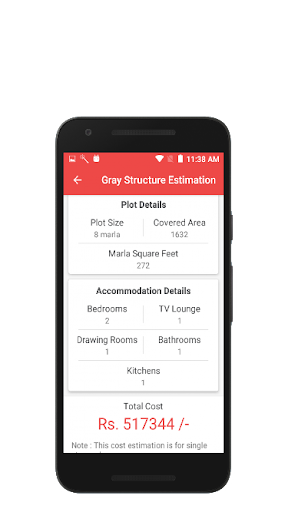 House construction estimation Screen 3