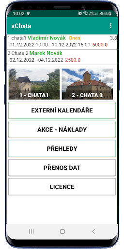 Android application sChata - evidence ubytování screenshort
