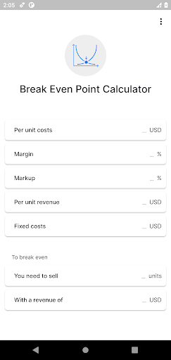 Android application Break Even Point Calculator screenshort