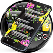 SMS Theme Glass Black Flowers for GO SMS Pro