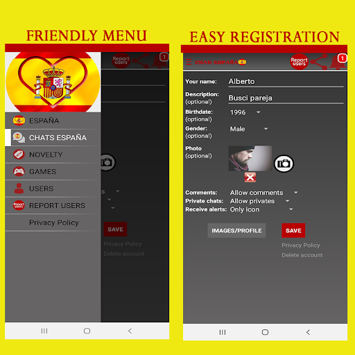 Android application Spain chat rooms, singles screenshort