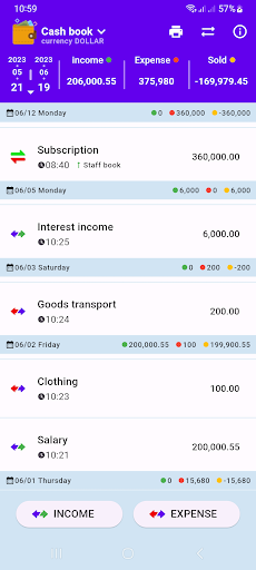 Android application Cash book screenshort