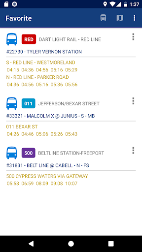 Transit Schedule in Dallas Screen 2