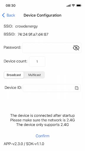 Crowd Energy Device Config Screen 2