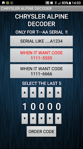 ChryslerAlpine RadiocodeDecode Screen 2