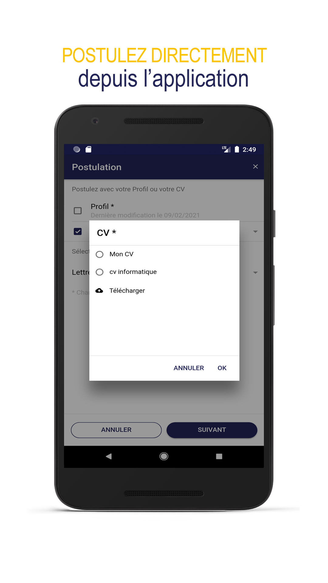 Android application Apec : offres d’emploi cadre screenshort