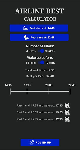 Airline Crew Rest Calculator Screen 2