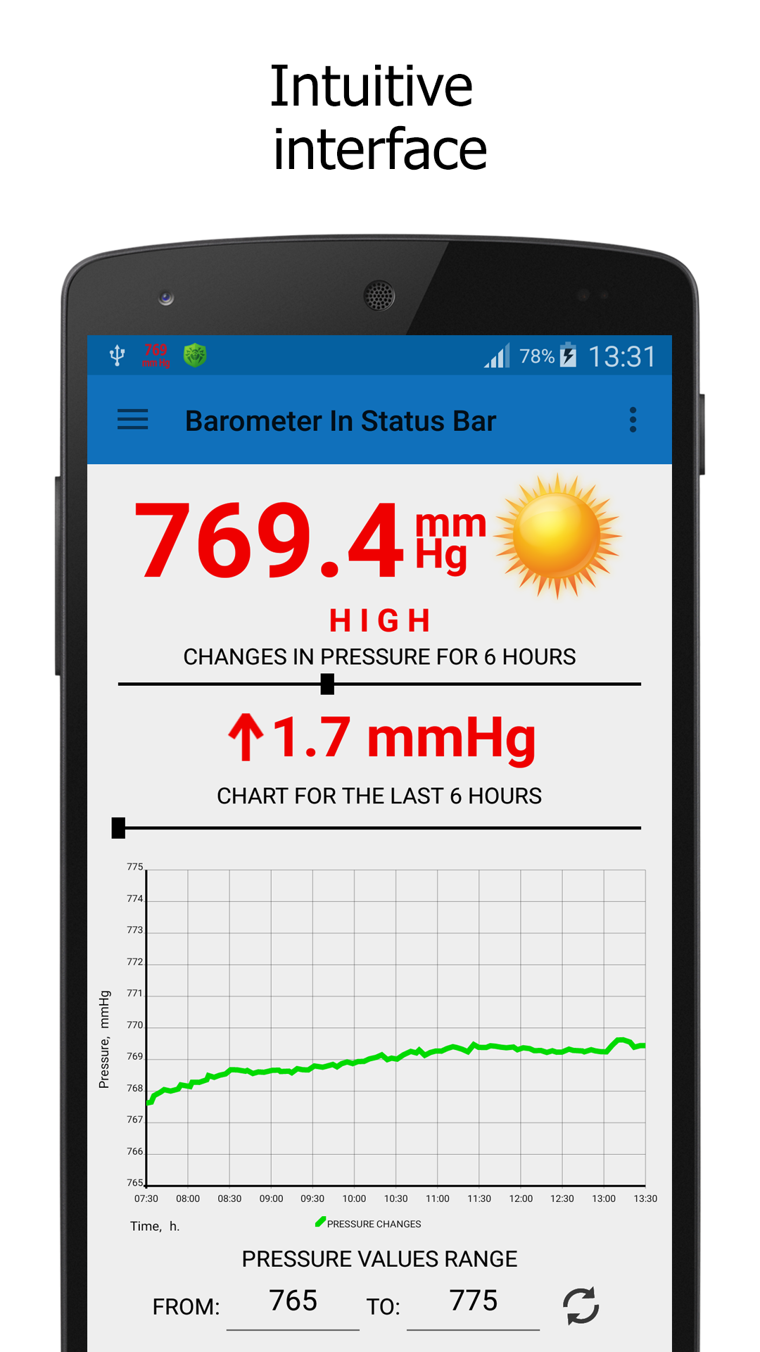 Android application Barometer In Status Bar screenshort