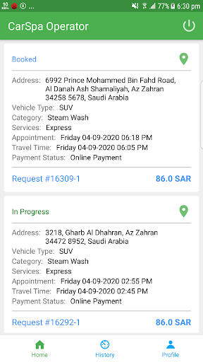 Android application CarSpa Operator screenshort