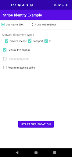 Android application Identity Example Purple screenshort