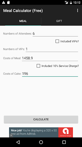 Meal Calculator (Ads) Screen 2