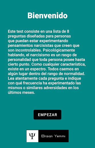 Android application Test: ¿eres narcisista? screenshort