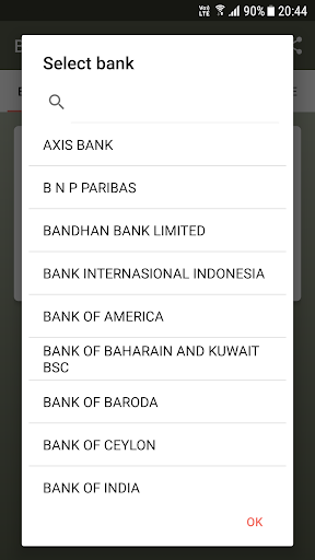 Bank details diary Screen 2