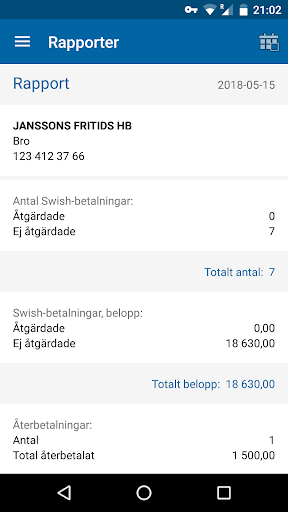 Android application Nordea Swish Företag screenshort