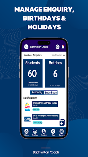 Android application Badminton Academy Management screenshort