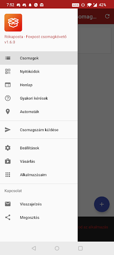 Android application Rókaposta (Foxpost cs. követő) screenshort