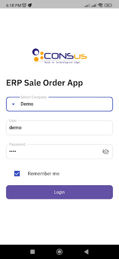Android application Consus Sale Person Order App screenshort