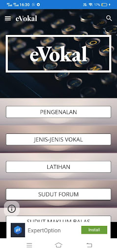 Android application eVokal screenshort