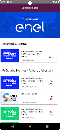 Android application Calendário de Corridas Enel screenshort