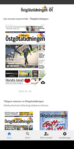 Android application Östgötatidningens e-tidning screenshort