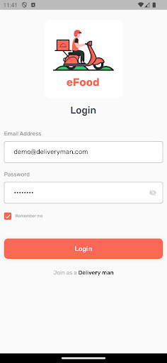 Android application eFood Delivery Man screenshort