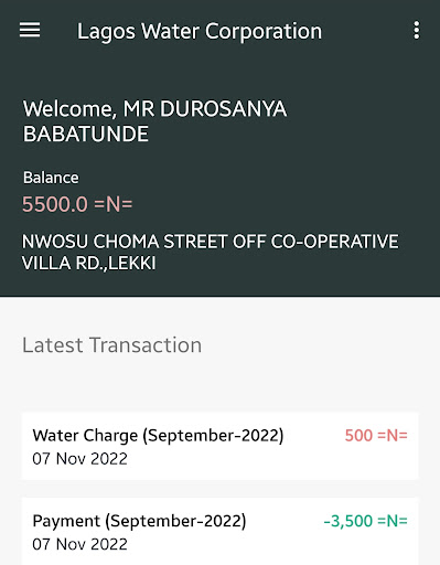 Lagos Water Corporation Screen 2