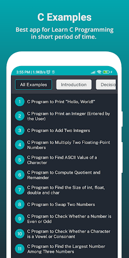 Android application C Programs screenshort