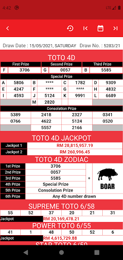 TOTO 4D Live Draw SG&MY SWEEP Screen 2