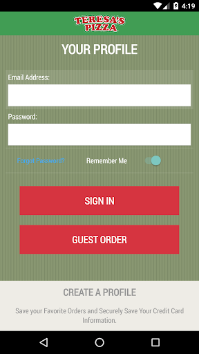 Android application Teresa’s Pizza screenshort