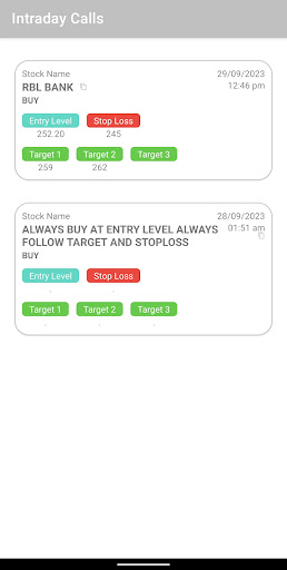 Intraday Share Targets Screen 2